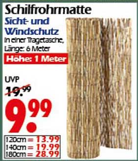 Schilfrohrmatte Sicht- und Windschutz, 1 Meter hoch, 6 Meter lang