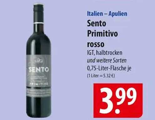 Sento Primitivo rosso IGT, halbtrocken, 0,75-Liter-Flasche