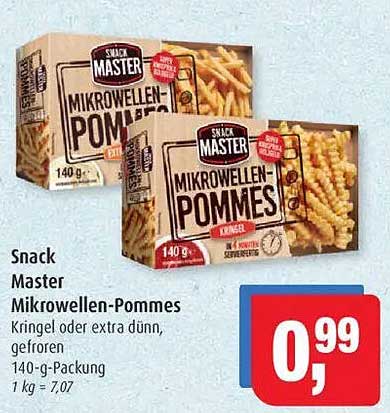 Snack Master Mikrowellen-Pommes 140 g - Kringel oder extra dünn gefroren