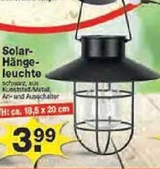 Solar-Hängeleuchte schwarz, aus Kunststoff/Metall