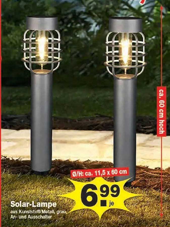 Solar-Lampe aus Kunststoff/Metall, grau, An- und Ausschalter
