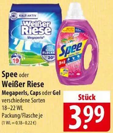 Spee oder Weißer Riese Megaperls, Caps oder Gel verschiedene Sorten 18–22 WL