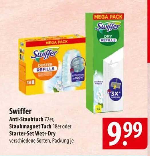 Swiffer Anti-Staubtuch 72er, Staubmagnet Tuch 18er oder Starter-Set Wet+Dry