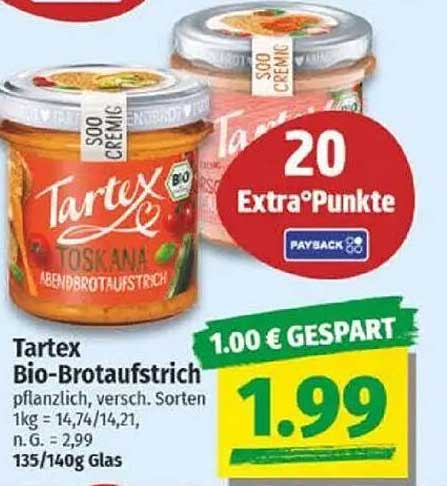 Tartex Bio-Brotaufstrich Toskana – 1,99 €