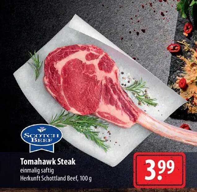 Tomahawk Steak - einmalig saftig, Herkunft Schottland Beef, 100 g