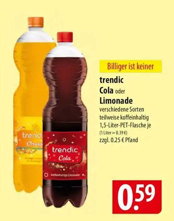 trendic Cola oder Limonade - verschiedene Sorten, 1,5-Liter-PET-Flasche