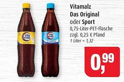 Vitamalz Das Original oder Sport 0,75-Liter-PET-Flasche zzgl. 0,25 € Pfand
