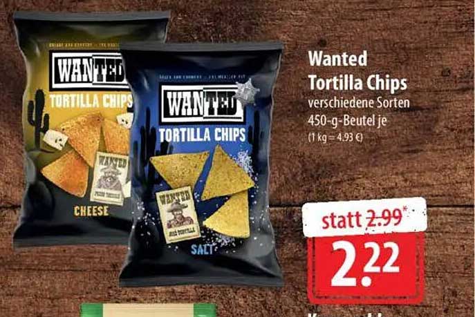Wanted Tortilla Chips verschiedene Sorten 450-g-Beutel je
