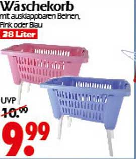 Wäschekorb mit ausklappbaren Beinen, Pink oder Blau - 28 Liter