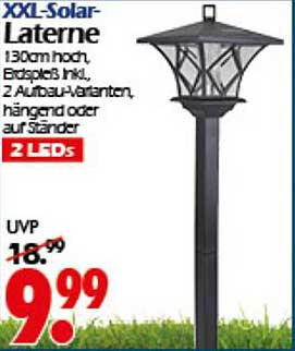 XXL-Solar-Laterne 130 cm hoch mit 2 LEDs