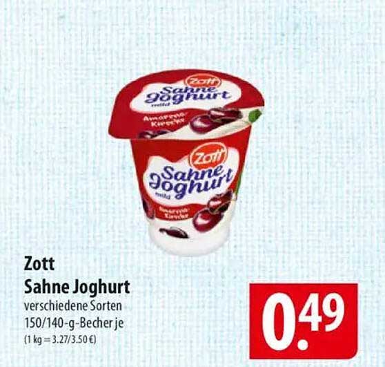 Zott Sahne Joghurt – verschiedene Sorten