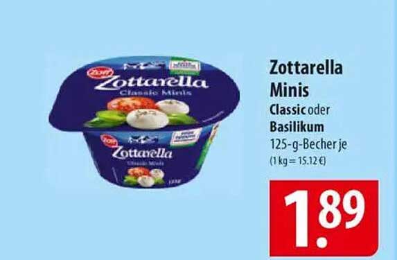 Zottarella Minis Classic oder Basilikum 125-g-Becher