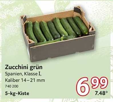 Zucchini grün, Spanien, Klasse I, Kaliber 14 – 21 mm, 5-kg-Kiste