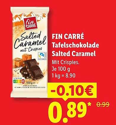 FIN CARRÉ Tafelchokolade Salted Caramel Mit Crispies.