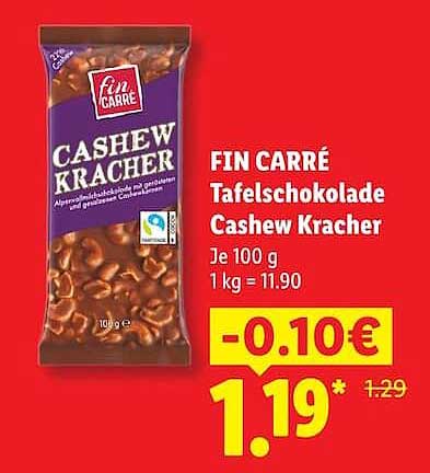 FIN CARRÉ Tafelschokolade Cashew Kracher