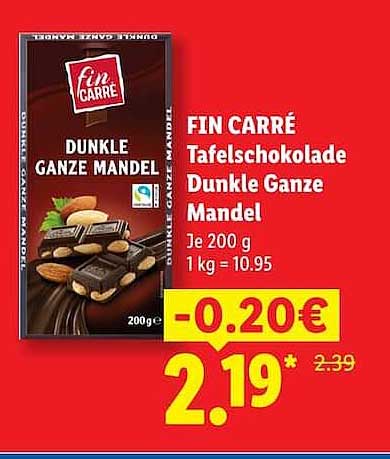 FIN CARRÉ Tafelschokolade Dunkle Ganze Mandel