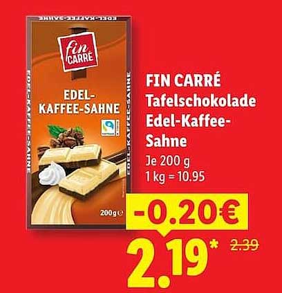 FIN CARRÉ Tafelschokolade Edel-Kaffee-Sahne