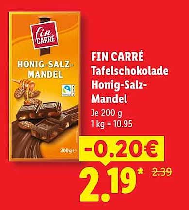 FIN CARRÉ Tafelschokolade Honig-Salz-Mandel
