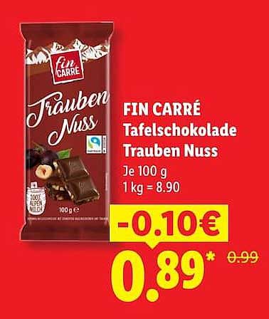 FIN CARRÉ Tafelschokolade Trauben Nuss