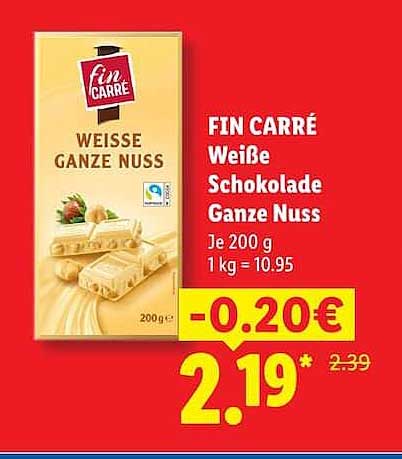 FIN CARRÉ Weiße Schokolade Ganze Nuss