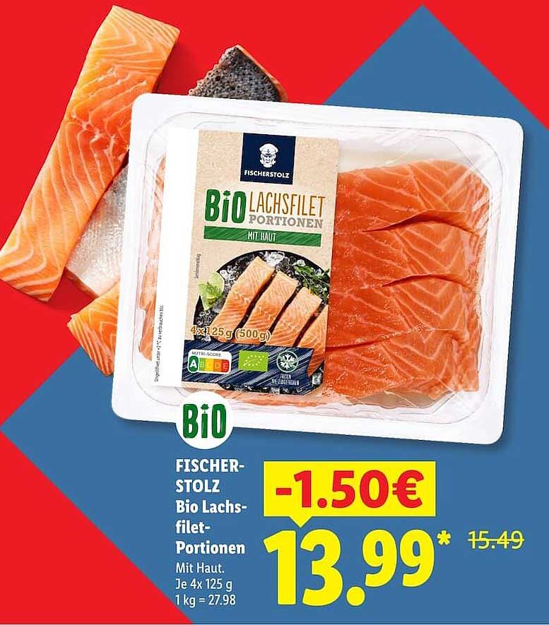 FISCHER-STOLZ Bio Lachsfilet-Portionen Mit Haut. Je 4x 125 g 1 kg = 27.98
