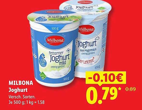 MILBONA Joghurt Versch. Sorten. Je 500 g; 1 kg = 1.58