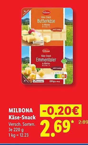 MILBONA Käse-Snack Versch. Sorten. Je 220 g