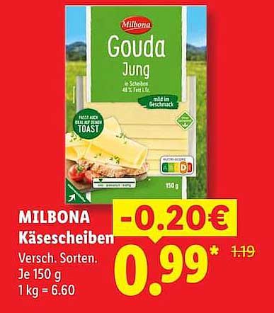 MILBONA Käsescheiben Versch. Sorten. Je 150 g 1 kg = 6.60
