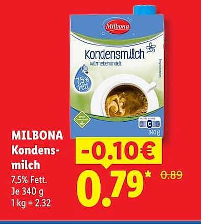 MILBONA Kondensmilch 7,5% Fett. Je 340 g