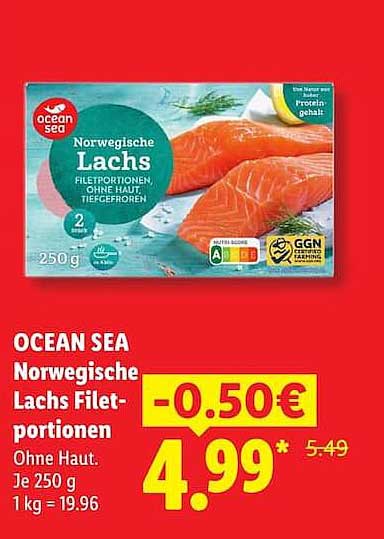 OCEAN SEA Norwegische Lachs Filet-portionen Ohne Haut. Je 250 g 1 kg = 19,96