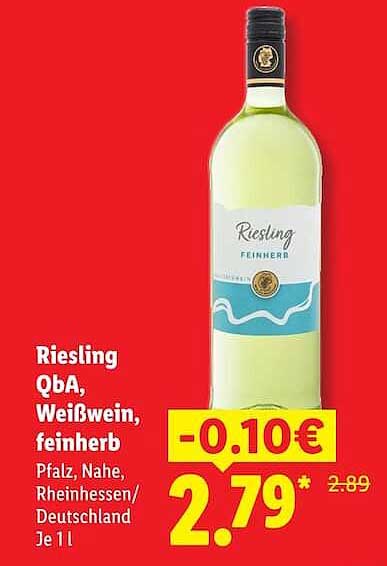 Riesling QbA, Weißwein, feinherb, Pfalz, Nahe, Rheinhessen/Deutschland Je 1 l