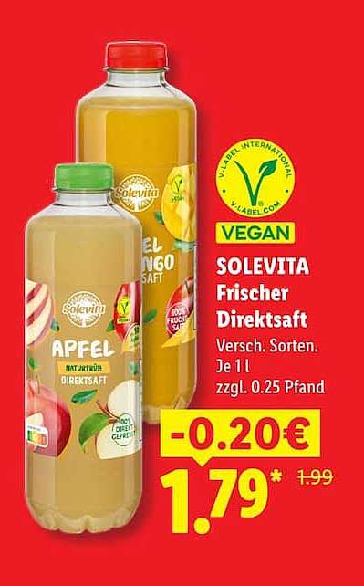 SOLEVITA Frischer Direktsaft Versch. Sorten. Je 1 l zzgl. 0.25 Pfand