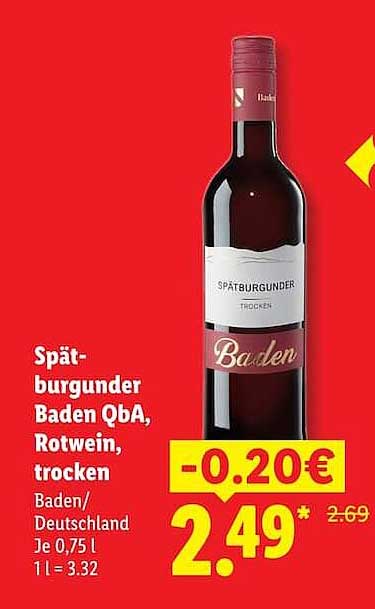 Spätburgunder Baden QbA, Rotwein, trocken