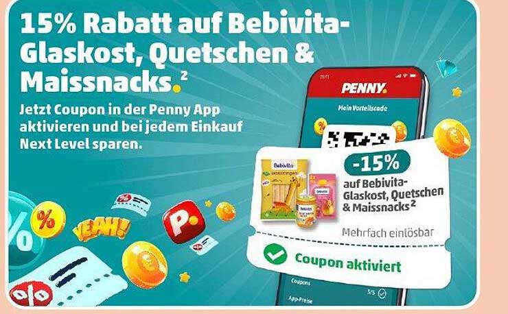 15% Rabatt auf Bebivita-Glaskost, Quetschen & Maisnacks