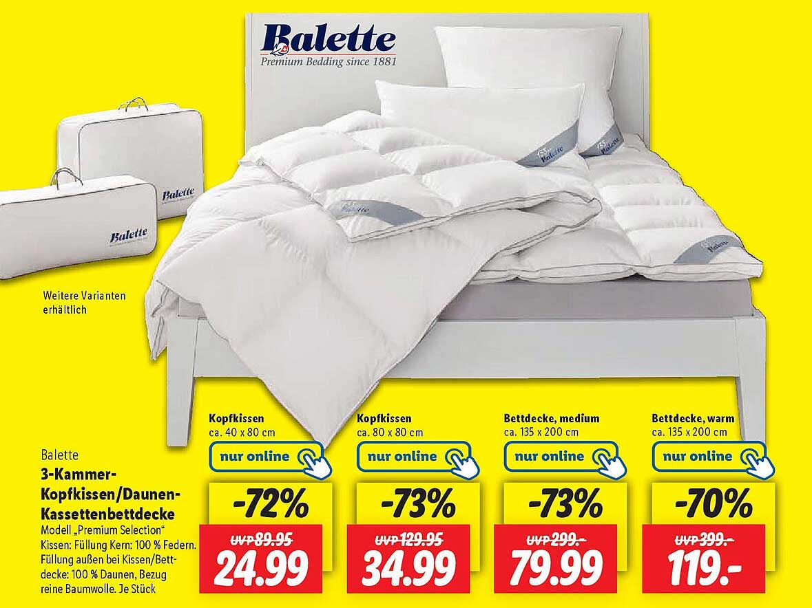 3-Kammer-Kopfkissen/Daunenkassettenbettdecke von Balette