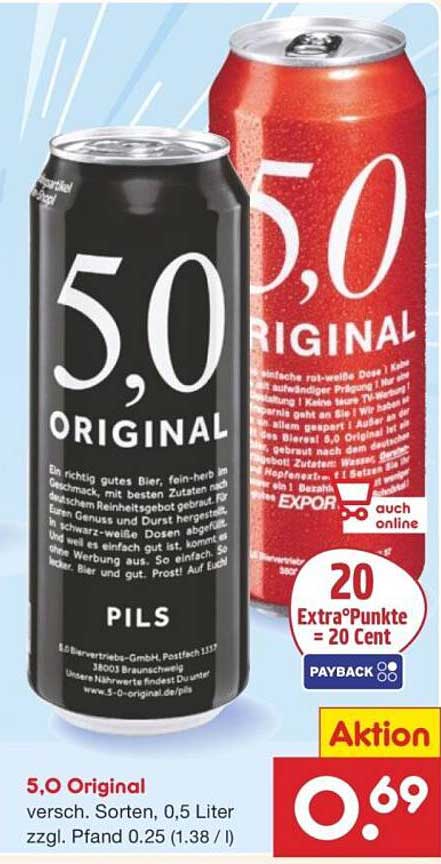5,0 Original Bier, verschiedene Sorten, 0,5 Liter