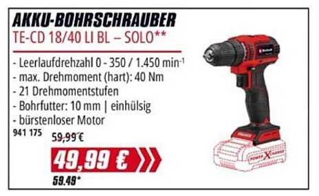 AKKU-BOHRSCHRAUBER TE-CD 18/40 LI BL - SOLO