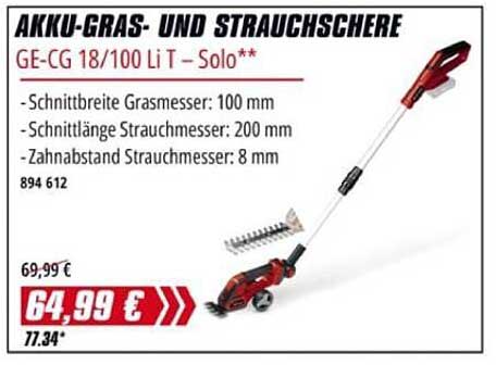 AKKU-GRAS- UND STRAUCHSCHERE GE-CG 18/100 Li T – Solo