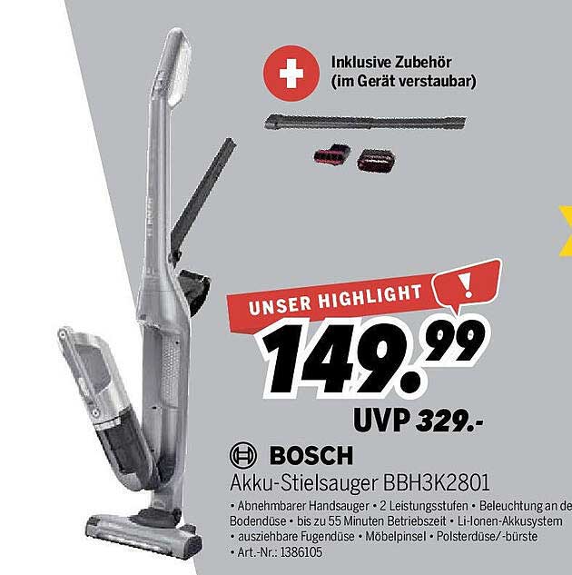 Akku-Stielsauger BBH3K2801 von BOSCH - Unser Highlight!