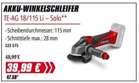 Akku-Winkelschleifer TE-AG 18/115 Li – Solo