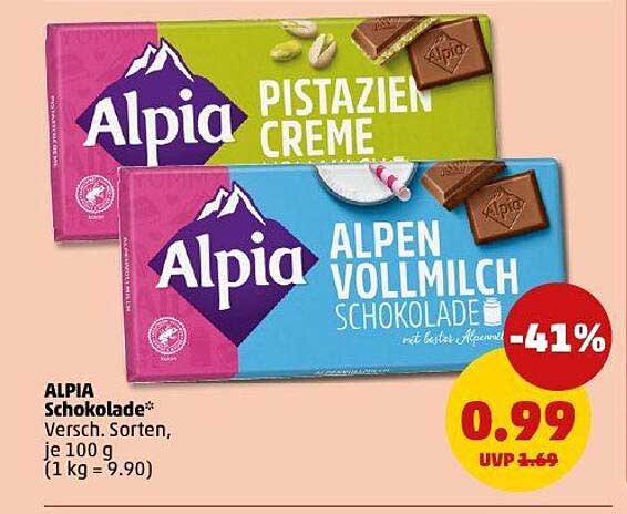 ALPIA Schokolade: Verschiedene Sorten, je 100 g