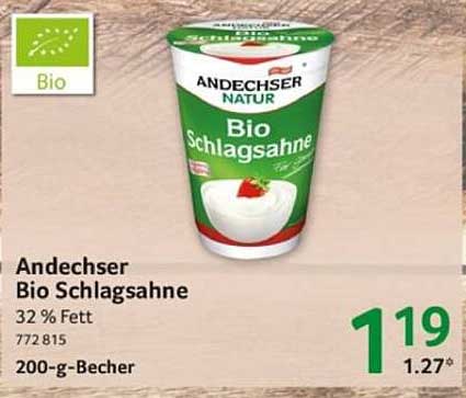 Andechser Bio Schlagsahne 200 g für 1,19 €