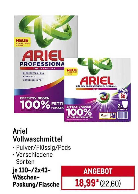 Ariel Vollwaschmittel - 110 Wäschen für nur 18,99 €