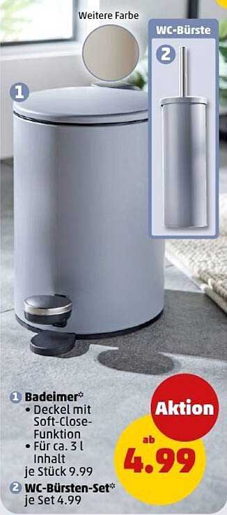 Badeimer mit Soft-Close-Funktion und WC-Bürsten-Set