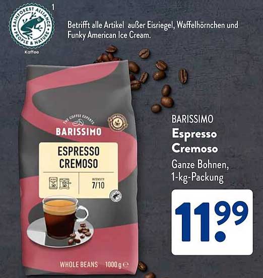 BARISSIMO Espresso Cremoso Ganze Bohnen, 1-kg-Packung