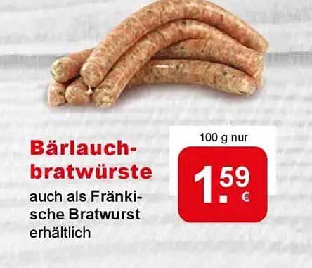 Bärlauch-Bratwürste auch als Fränkische Bratwurst erhältlich