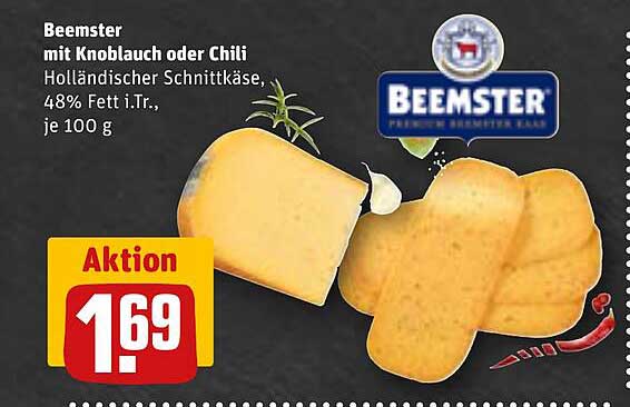 Beemster mit Knoblauch oder Chili - Holländischer Schnittkäse, 48% Fett i.Tr., je 100 g