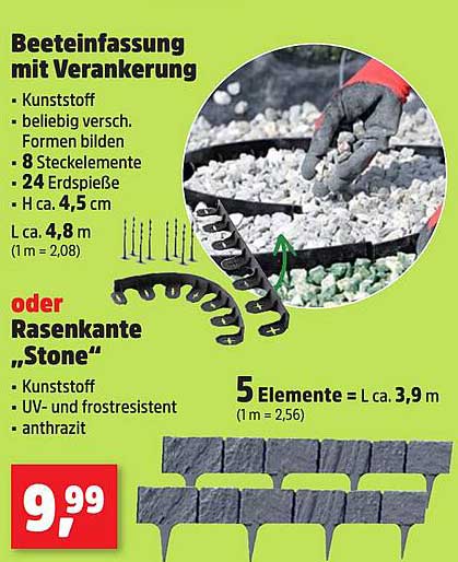 Beeteinfassung mit Verankerung oder Rasenkante 'Stone'