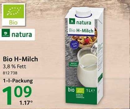 Bio H-Milch 3,8 % Fett – 1-Liter-Packung
