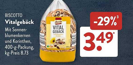 BISCOTTO Vitalgebäck mit Sonnenblumenkernen und Korinthen, 400-g-Packung
